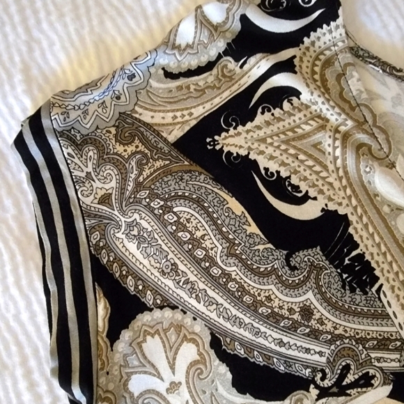 Lascana for Venus V-NECK  paisley brown, cream & black tunic belted top  sz S - Picture 4 of 13